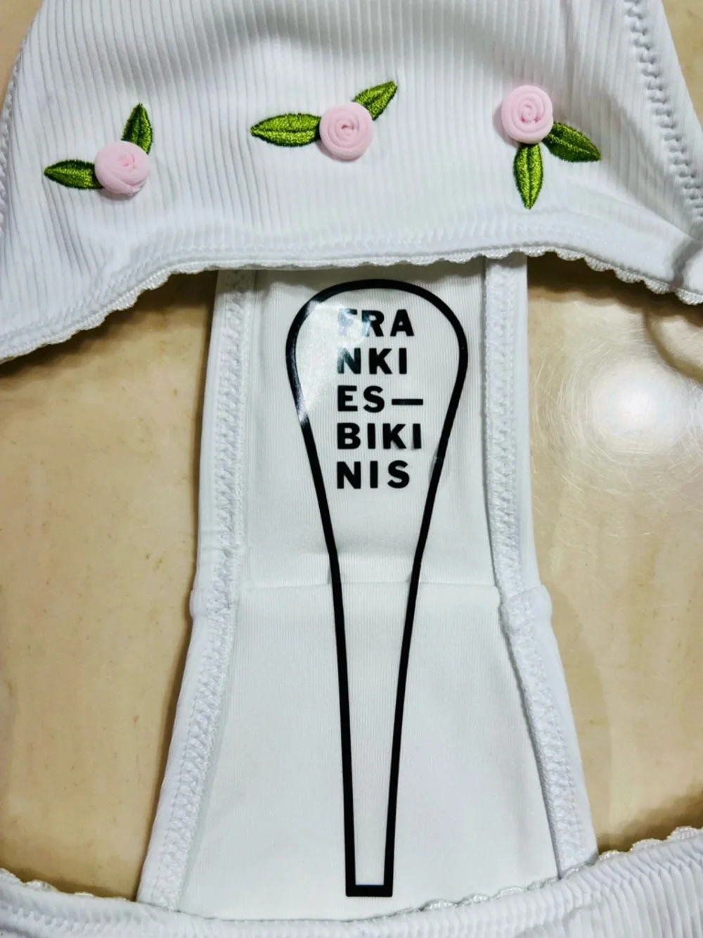 PINK by FRANKIES BIKINIS Cape May Top Rosemary Bottom Bikini White Rosette L